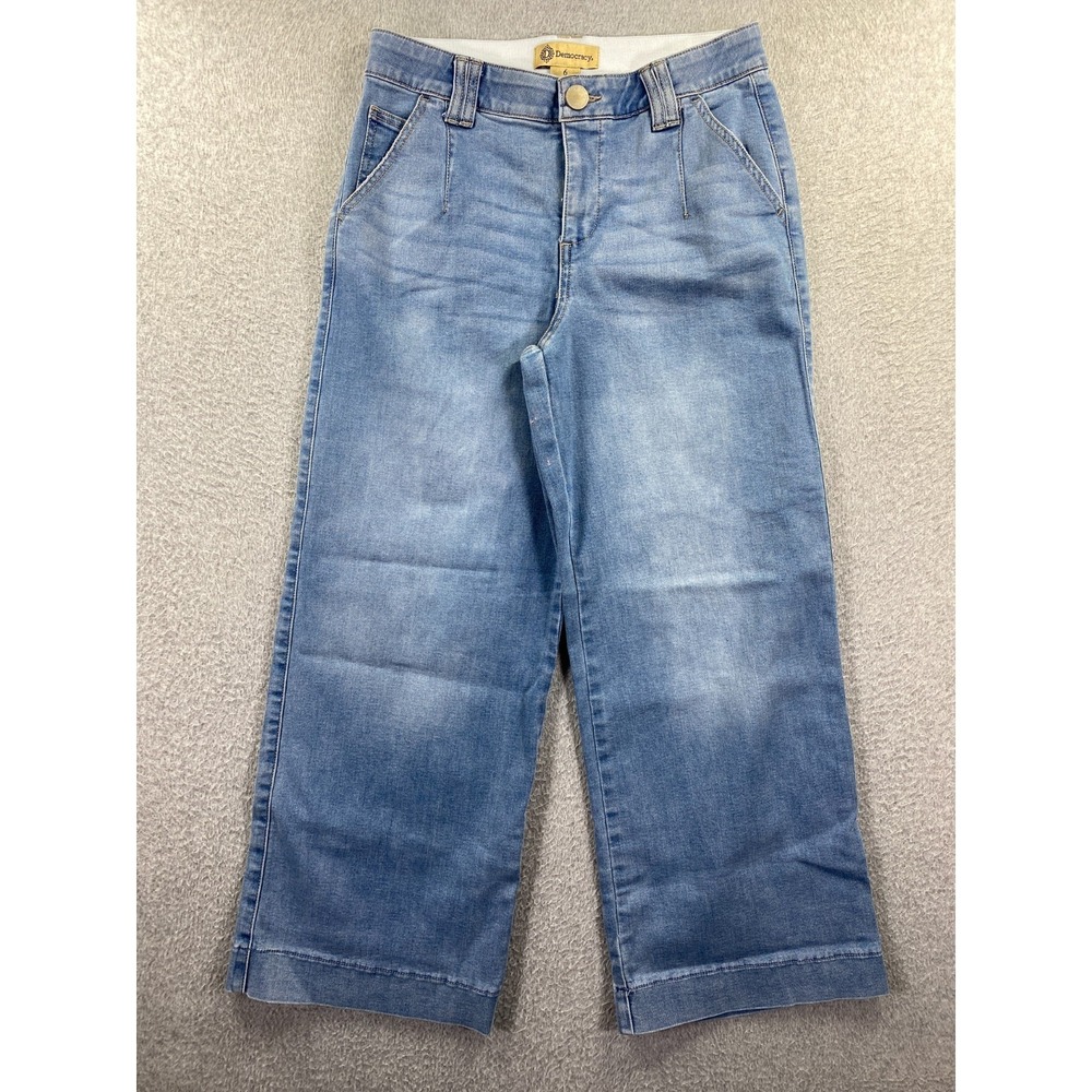 Democracy Ab Technology Wide Leg Jeans Womens 6 Blue Light Wash Distressed Denim